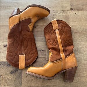 Vintage Dexter Brown Tan Women's Western leather Boots block heel size 5 USA